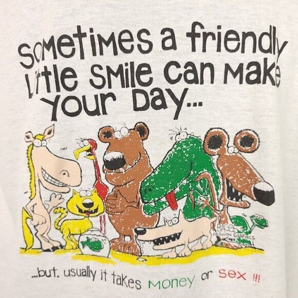 Money Or Sex Cartoon Tank Top Vintage 80s Funny Joke Humor Made In USA Mens - Picture 2 of 8